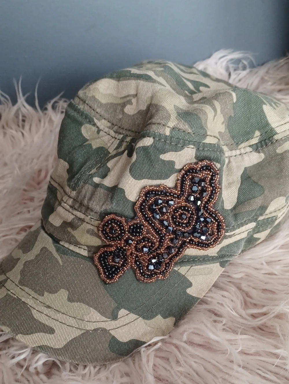 Military Style Camo Hat With Sparkly Accent